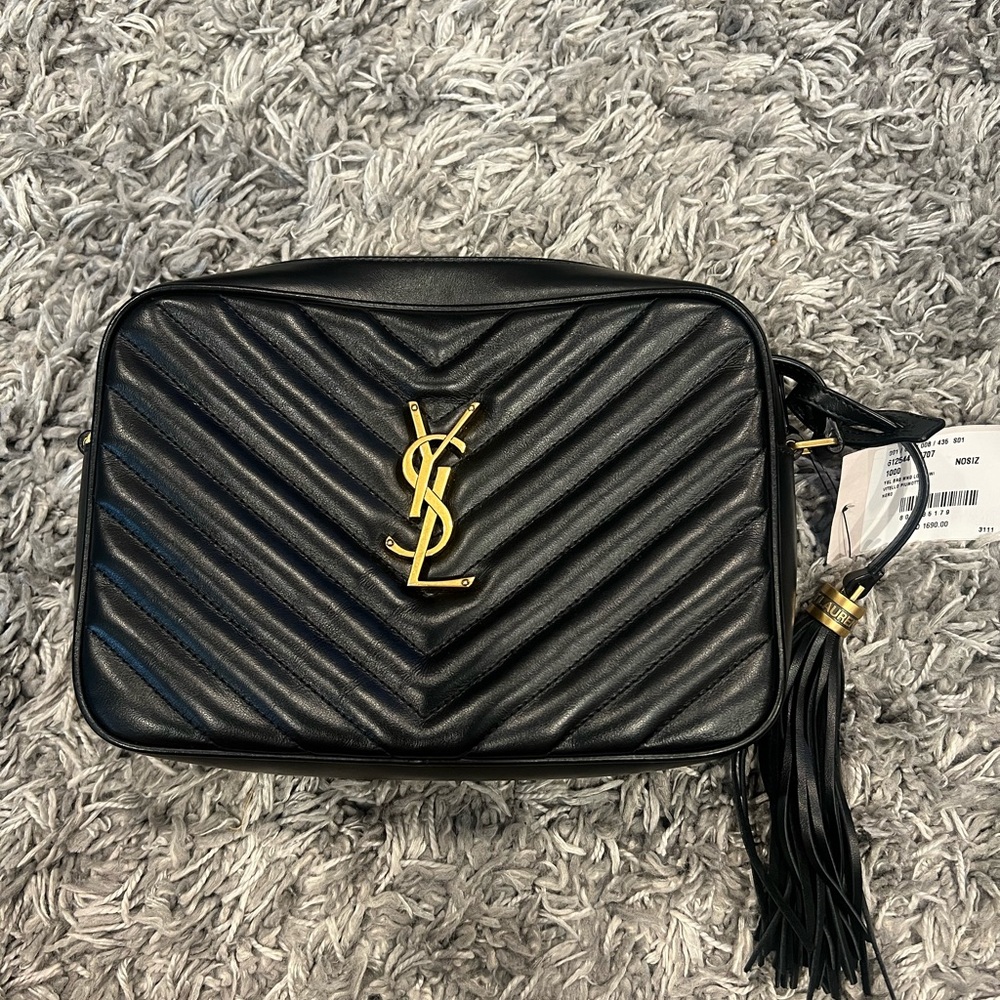 Saint Laurent Matelasse Calfskin Monogram Lou Medium Camera Bag - Black